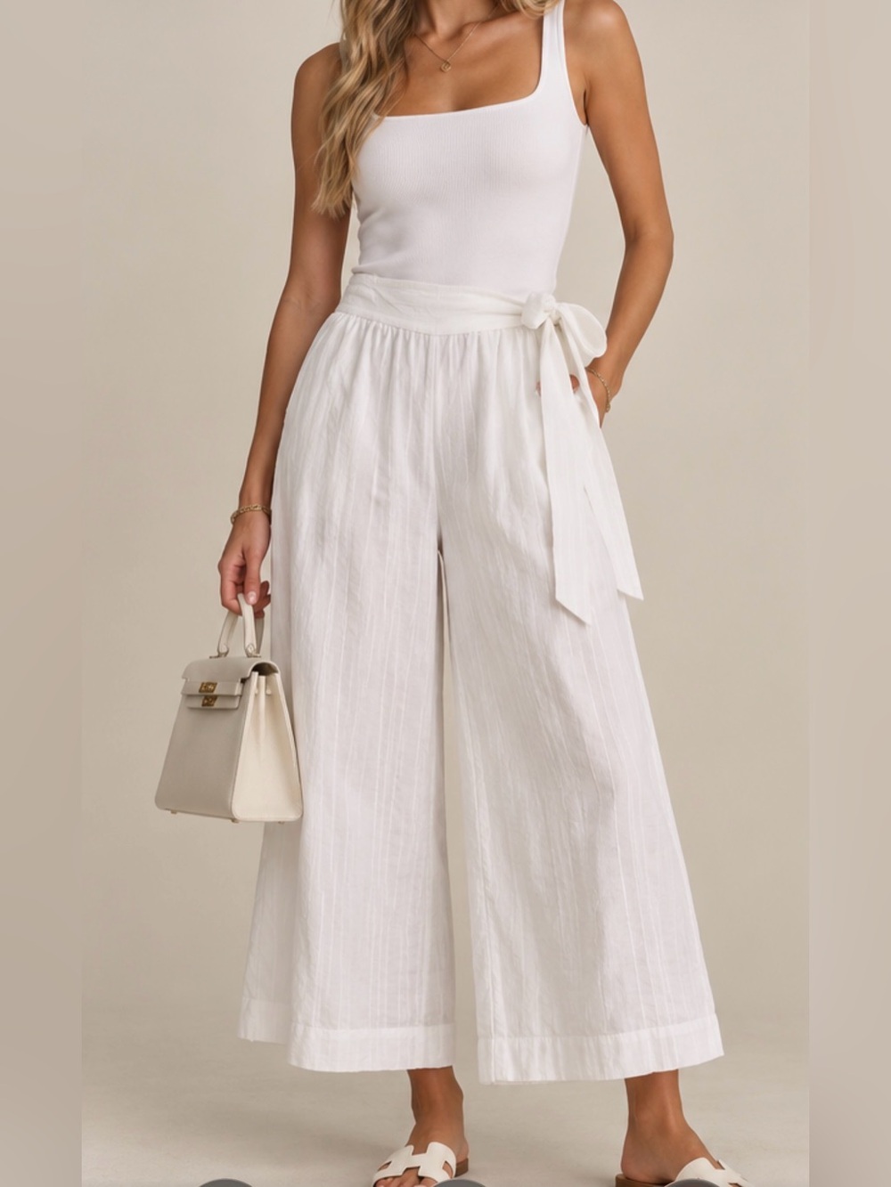 Vince Cream Wide-Leg Tie-Waist Pants